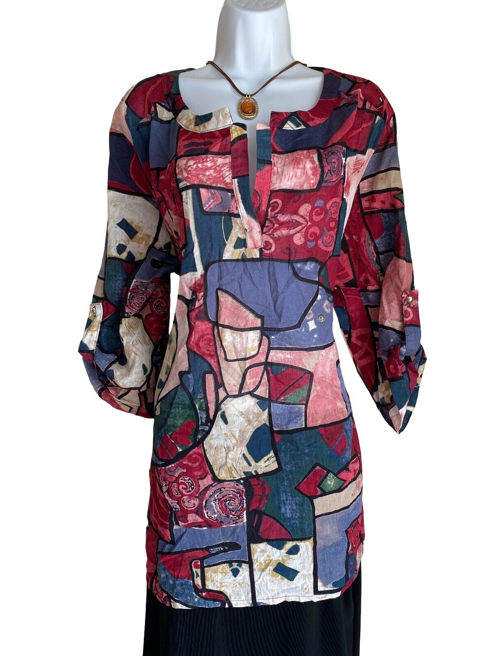 VTG dalin. Plus 3X Artsy Abstract Print Tunic Blouse Boho Whimsigoth Artsy Fall